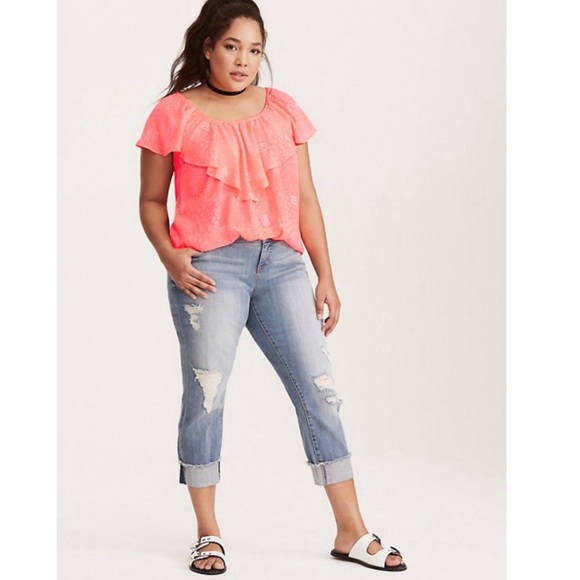 Torrid Doodle Print Georgette Ruffle Top - Picture 2 of 4